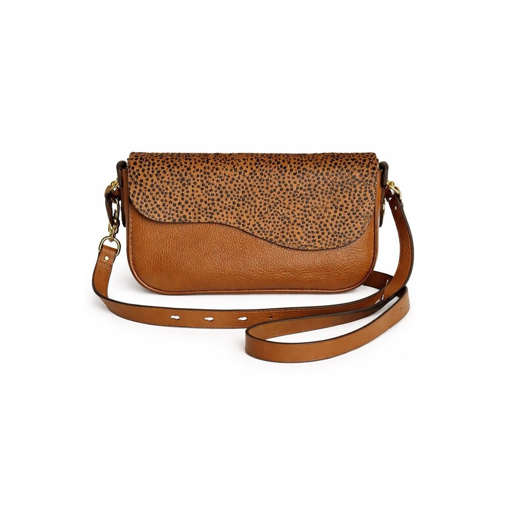 Lucky Brand Leather Crossbody Bag Brown Haircalf Animal Print Shoulder Purse